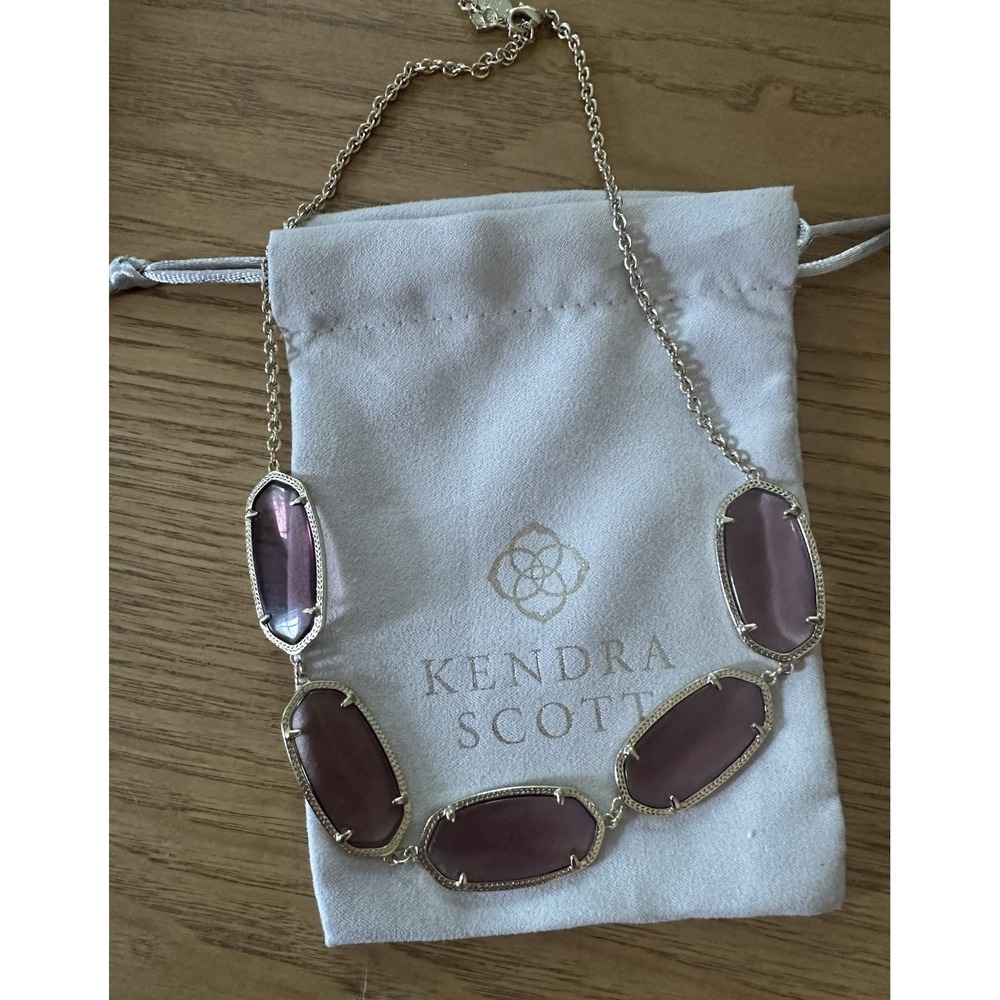 Kendra‎ Scott Noelle Five Stone Necklace Amethyst Purple Goldtone Statement